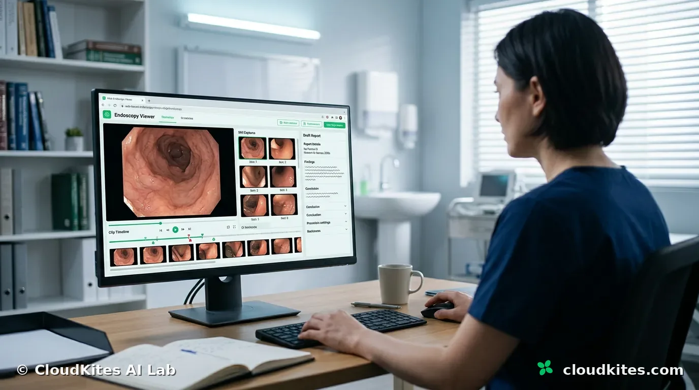 A clinician reviewing an endoscopy study in the web-based viewer.