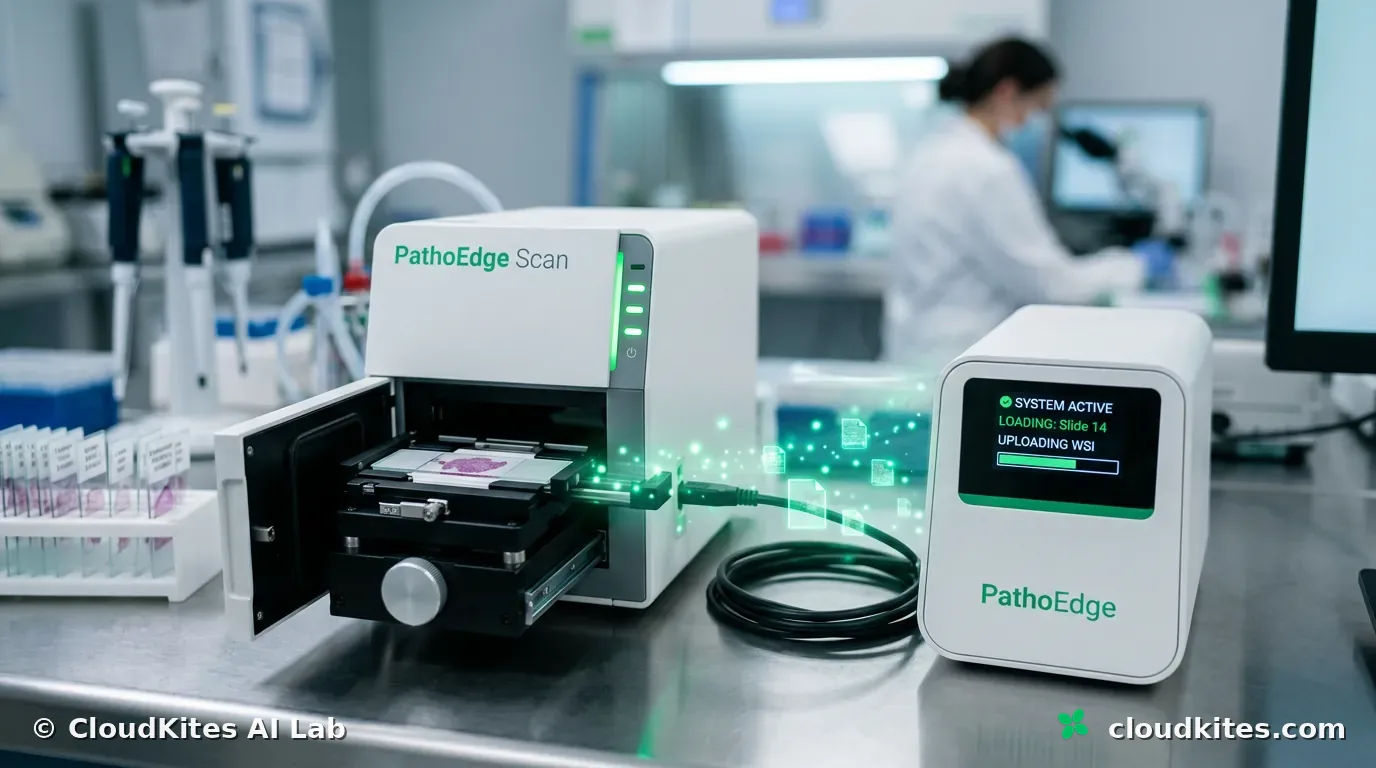 PathoEdge moving whole-slide images from the scanner to the pod.