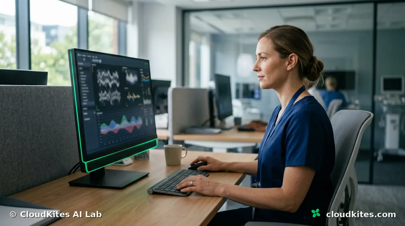 A clinician reviewing AI-assisted findings on a workstation at the point of care.